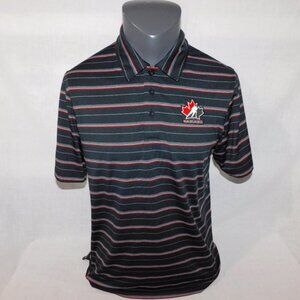 Under Armour Hockey Canada Polo Shirt Black Red White striped Mens S